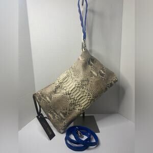 Silvano Biagini natural color python clutch /wristlet/ shoulder bag w/ blue trim